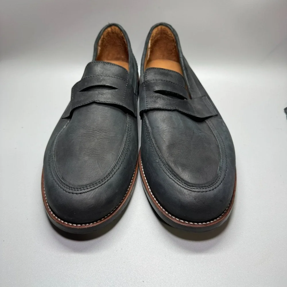 Adelante Shoe Co The Luca Men's Leather Penny Loafers Black Nubuck Leather 13EEE